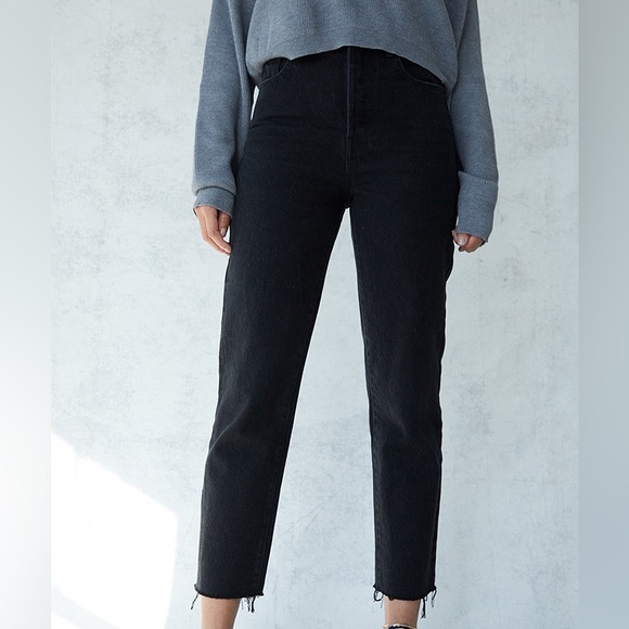 New PacSun Eco Black High Waisted Raw Hem 100% cotton Straight Leg Jeans - Picture 7 of 9